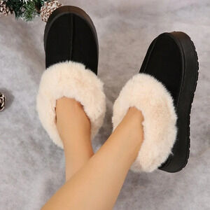 Black Casual Women's Suede Shearling Ankle Moccasins